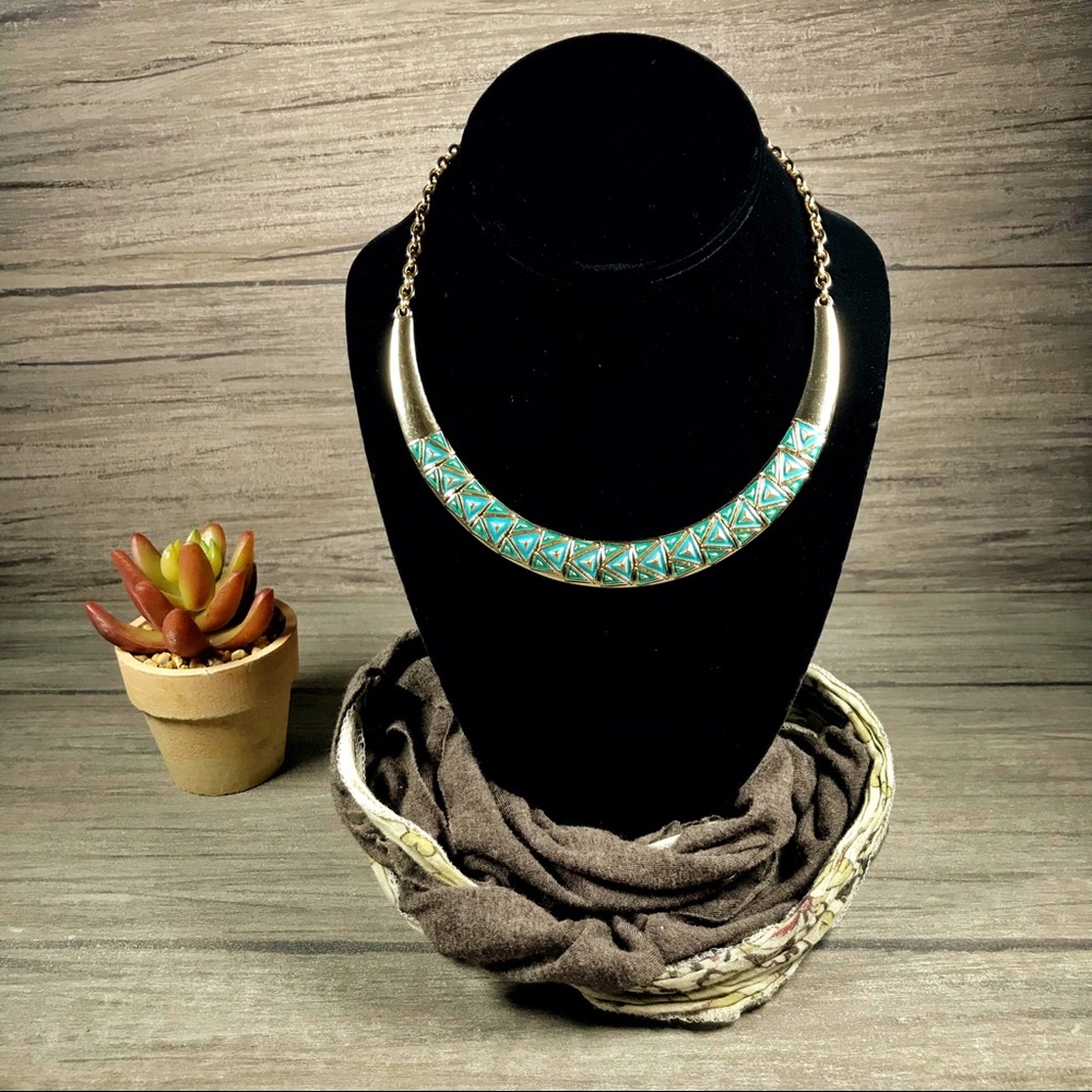 Egyptian Vibes Gold Turquoise Geometric Necklace